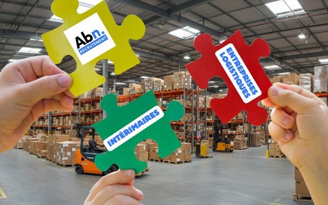entrepôt logistique avec des puzzles pour montrer la force d'abn recrutement intérim